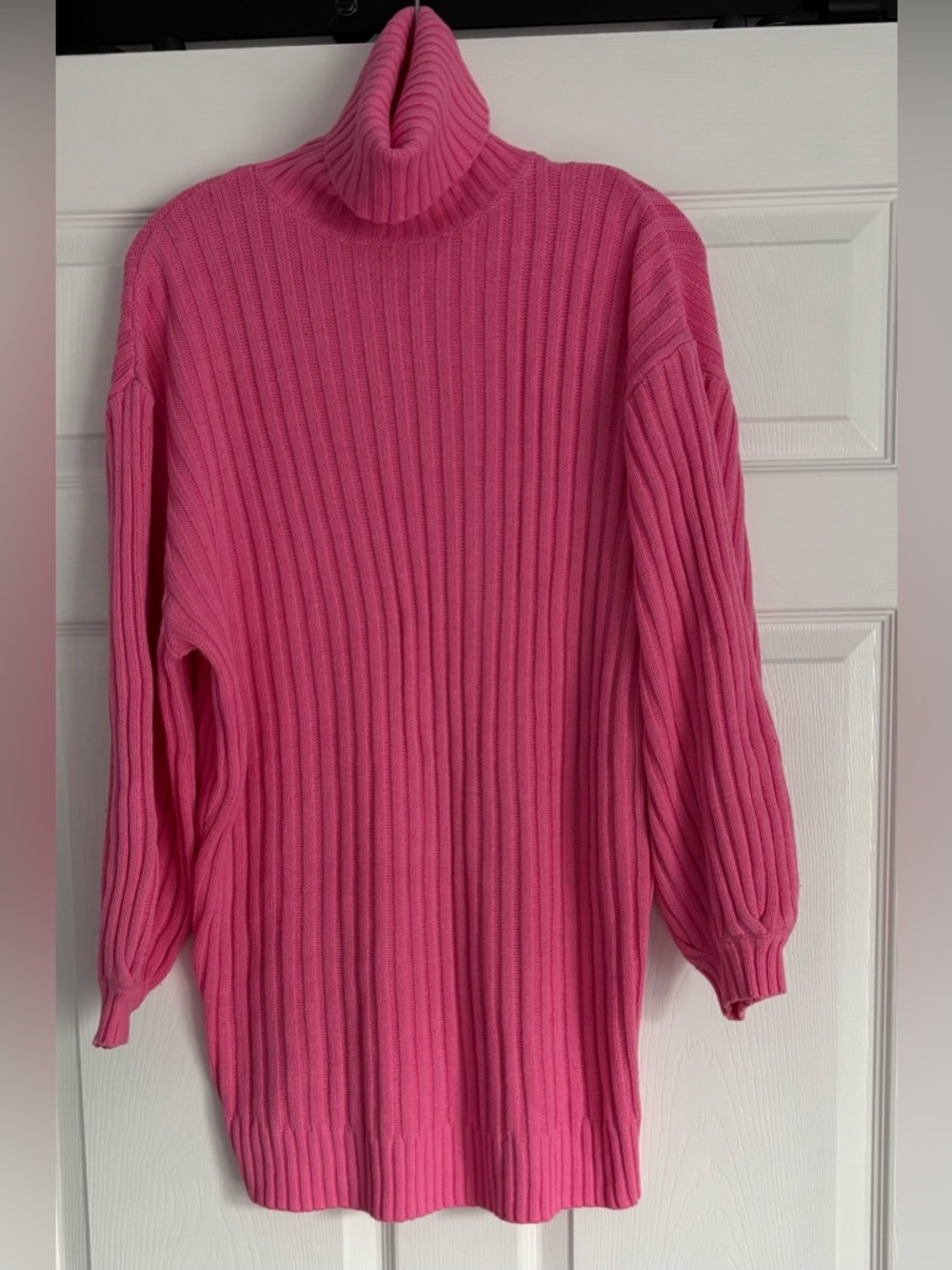 Women’s  Pink Ribbed Turtleneck Sweater Mini Dress Size XS